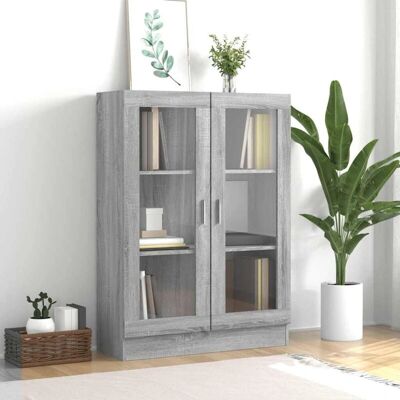 vidaXL Vitrina Sonoma Gris - Mueble de madera con puertas de cristal vidaXL Vitrina Sonoma Gris - Mueble de madera con puertas de cristal