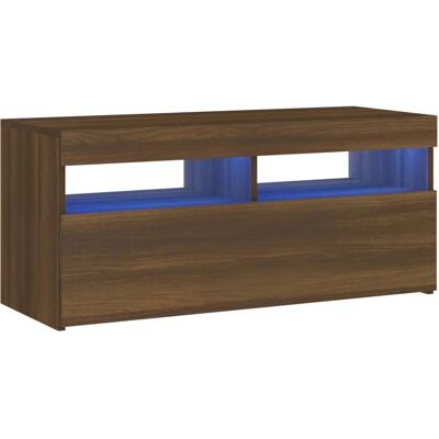 Meuble TV chêne marron avec lumières LED - Support TV - Design moderne - Publicité Meuble TV chêne marron avec lumières LED - Support TV - Design moderne - Publicité