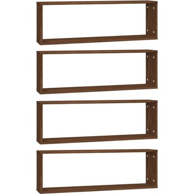 vidaXL Brown Oak Wall Cube Shelves - 4 pcs - 80x15x26.5 cm - Wall Shelves vidaXL Brown Oak Wall Cube Shelves - 4 pcs - 80x15x26.5 cm - Wall Shelves