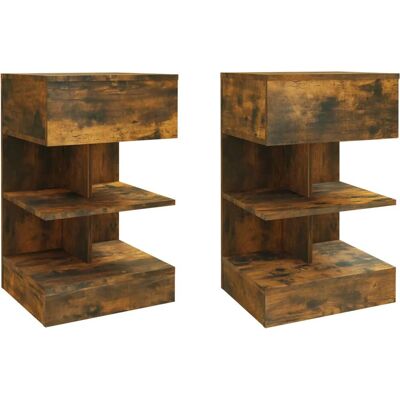 vidaXL Nachttisch - Rauch Eiche - Holzwerkstoff - 40x35x65 cm - Nachttisch vidaXL Nachttisch - Rauch Eiche - Holzwerkstoff - 40x35x65 cm - Nachttisch