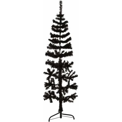 vidaXL Zwarte 150cm Slanke Kunstmatige Halve Kerstboom met Standaard - Kerstboom vidaXL Zwarte 150cm Slanke Kunstmatige Halve Kerstboom met Standaard - Kerstboom