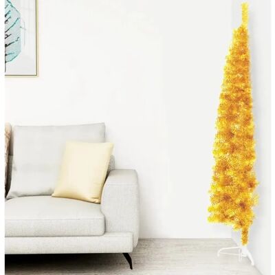 vidaXL Gold 180 cm Schlanker Halber Weihnachtsbaum mit Ständer vidaXL Gold 180 cm Schlanker Halber Weihnachtsbaum mit Ständer