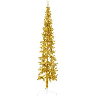 vidaXL Gold 210cm Schlanker Künstlicher Halber Weihnachtsbaum mit Ständer vidaXL Gold 210cm Schlanker Künstlicher Halber Weihnachtsbaum mit Ständer