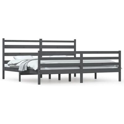 vidaXL Massives Kiefernholz Bettgestell - 200x200 cm Graues Bett vidaXL Massives Kiefernholz Bettgestell - 200x200 cm Graues Bett