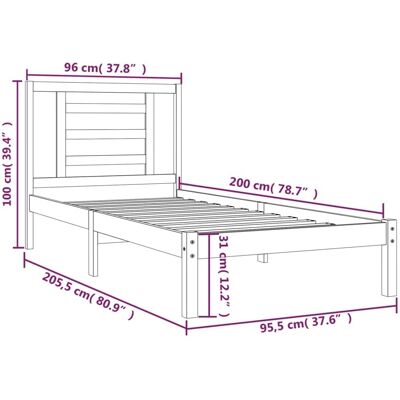 vidaXL Massivholz-Kiefernbettgestell - 90x200 cm - Braun vidaXL Massivholz-Kiefernbettgestell - 90x200 cm - Braun