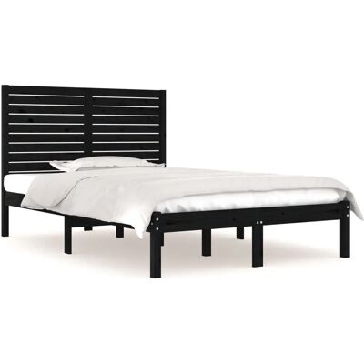 vidaXL Zwart Massief Houten Bedframe 135x190 cm Tweepersoons vidaXL Zwart Massief Houten Bedframe 135x190 cm Tweepersoons