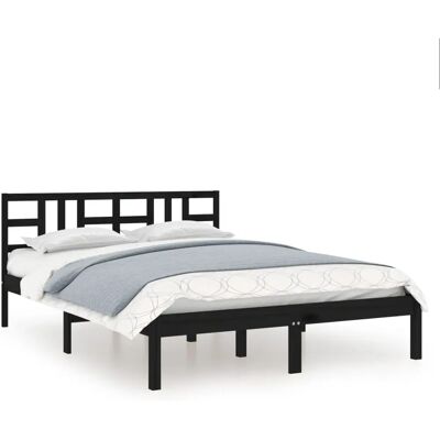 vidaXL Massivholzbettgestell - 140x190 cm, Schwarz, Klassisches Design vidaXL Massivholzbettgestell - 140x190 cm, Schwarz, Klassisches Design