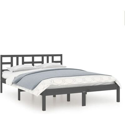 vidaXL 3105427 Bettgestell - Massiv Kiefer, Grau, 200x200 cm vidaXL 3105427 Bettgestell - Massiv Kiefer, Grau, 200x200 cm