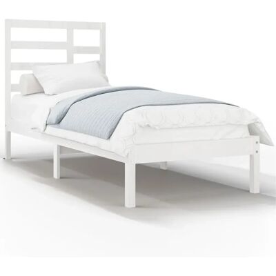 vidaXL Bettgestell - 90x190 cm, Weiß, Massivholz - Bettbasis vidaXL Bettgestell - 90x190 cm, Weiß, Massivholz - Bettbasis