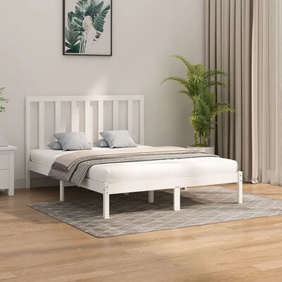 vidaXL Bettgestell 160x200cm - Massiv Holz, Weiß, Modern vidaXL Bettgestell 160x200cm - Massiv Holz, Weiß, Modern