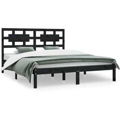 vidaXL Bettgestell - 200x200 cm - Massiv Kiefer - Schwarz vidaXL Bettgestell - 200x200 cm - Massiv Kiefer - Schwarz