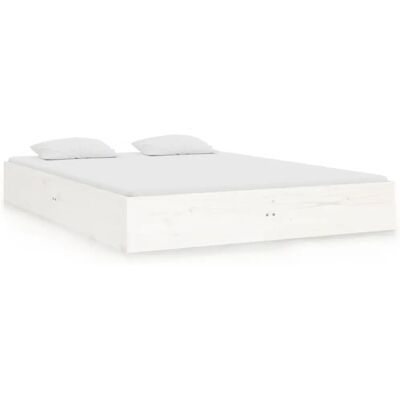 vidaXL Wit Massief Houten Bedframe 135x190cm - Bed Frame vidaXL Wit Massief Houten Bedframe 135x190cm - Bed Frame
