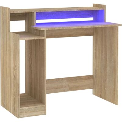 vidaXL Escritorio de roble Sonoma con LED - 97x45x90 cm - Escritorio vidaXL Escritorio de roble Sonoma con LED - 97x45x90 cm - Escritorio