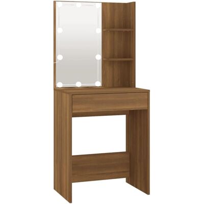 vidaXL Bruin Eiken LED Kaptafel - Kaptafel vidaXL Bruin Eiken LED Kaptafel - Kaptafel