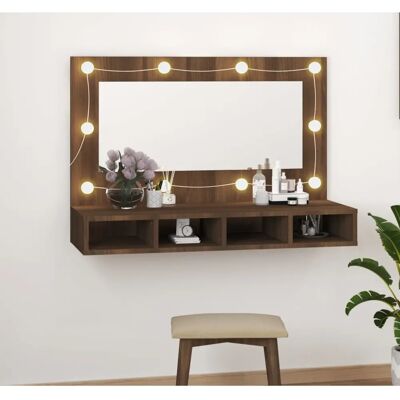 vidaXL Braungelber Eichen-LED-Spiegelschrank - Badezimmer Waschbeckenunterschrank vidaXL Braungelber Eichen-LED-Spiegelschrank - Badezimmer Waschbeckenunterschrank