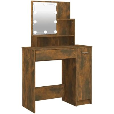 vidaXL Gerookt Eiken LED Kaptafel - Moderne Make-up Tafel voor Slaapkamer vidaXL Gerookt Eiken LED Kaptafel - Moderne Make-up Tafel voor Slaapkamer