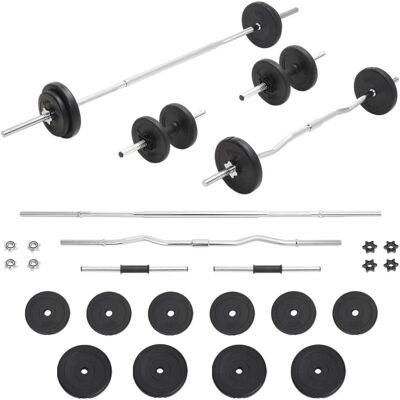 Set de barra y mancuernas vidaXL - 30kg Equipo de Fitness Set de barra y mancuernas vidaXL - 30kg Equipo de Fitness