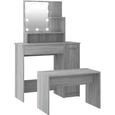 vidaXL Grijs Sonoma LED Kaptafel Set - Slaapkamermeubilair vidaXL Grijs Sonoma LED Kaptafel Set - Slaapkamermeubilair