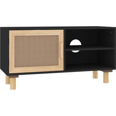 vidaXL 345613 Schwarzer Kiefern- und Rattan-TV-Schrank - TV-Möbel vidaXL 345613 Schwarzer Kiefern- und Rattan-TV-Schrank - TV-Möbel