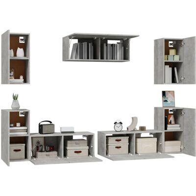 Ensemble de Meubles TV 7 Pièces Gris Béton - TV Cabinet Set - Publicité Ensemble de Meubles TV 7 Pièces Gris Béton - TV Cabinet Set - Publicité