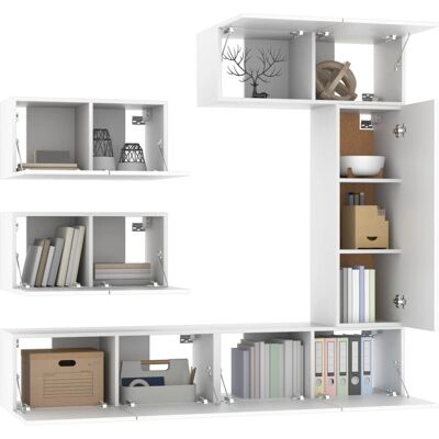 Ensemble de meubles TV 6 pièces blanc en bois d'ingénierie - TV Cabinet Set - Publicité Ensemble de meubles TV 6 pièces blanc en bois d'ingénierie - TV Cabinet Set - Publicité