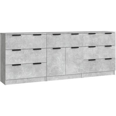 vidaXL Set 3 dressoirs Beton Grijs Engineered Wood - Dressoir vidaXL Set 3 dressoirs Beton Grijs Engineered Wood - Dressoir