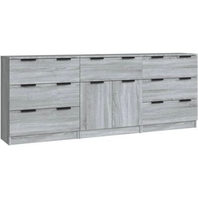 vidaXL Sideboards 3 Stück Grau Sonoma Engineered Holz - Sideboard vidaXL Sideboards 3 Stück Grau Sonoma Engineered Holz - Sideboard