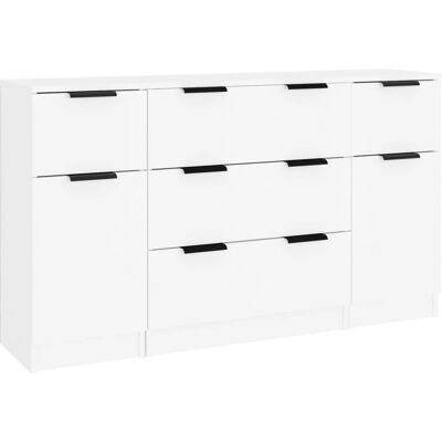 vidaXL 3-teiliges Weißes Sperrholz Sideboard - Sideboard vidaXL 3-teiliges Weißes Sperrholz Sideboard - Sideboard