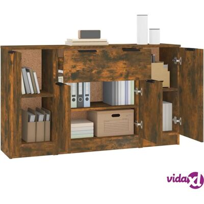 vidaXL Savustettu tammi sivupöydät - 3 kappaletta Minimalistinen design vidaXL Savustettu tammi sivupöydät - 3 kappaletta Minimalistinen design