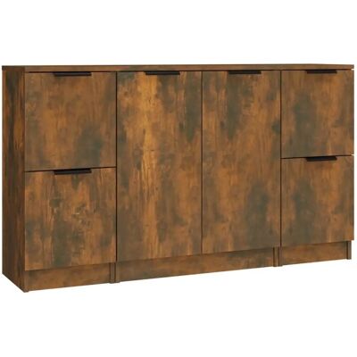 vidaXL 3x Gebrande Eik Sideboards Hout Multicouche - Kasten vidaXL 3x Gebrande Eik Sideboards Hout Multicouche - Kasten