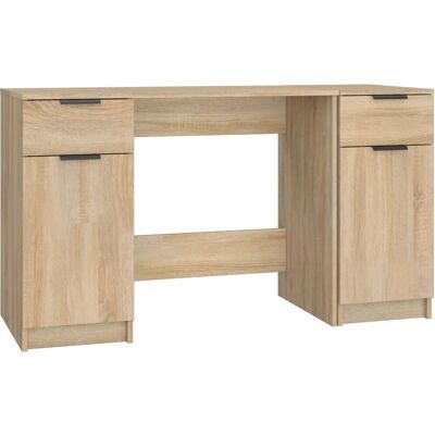 vidaXL Eikenhouten Bureau met Zijkast - Bureau vidaXL Eikenhouten Bureau met Zijkast - Bureau