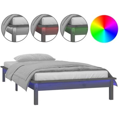 vidaXL Massiivipuun LED-sänkykehä - Sänkykeh, Grau, 75x190 cm vidaXL Massiivipuun LED-sänkykehä - Sänkykeh, Grau, 75x190 cm