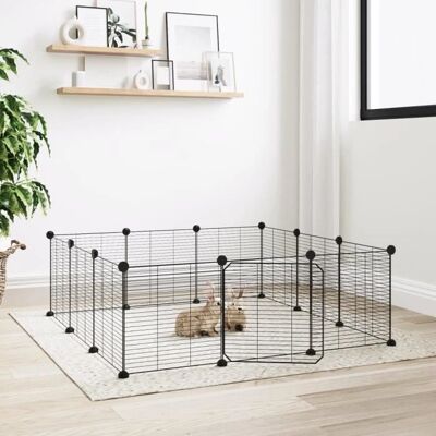vidaXL Haustierkäfig mit Tür Schwarz Stahl 12-Panel - Haustierkäfig vidaXL Haustierkäfig mit Tür Schwarz Stahl 12-Panel - Haustierkäfig