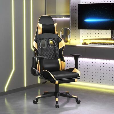 vidaXL Gaming-Stuhl mit Massage & Fußstütze Schwarz Gold - Gaming Chair vidaXL Gaming-Stuhl mit Massage & Fußstütze Schwarz Gold - Gaming Chair