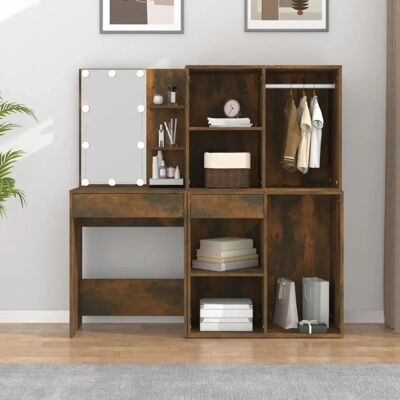 VIDAXL Rovere Fumo LED Schminktisch - Kosmetiktisch mit Regalen VIDAXL Rovere Fumo LED Schminktisch - Kosmetiktisch mit Regalen