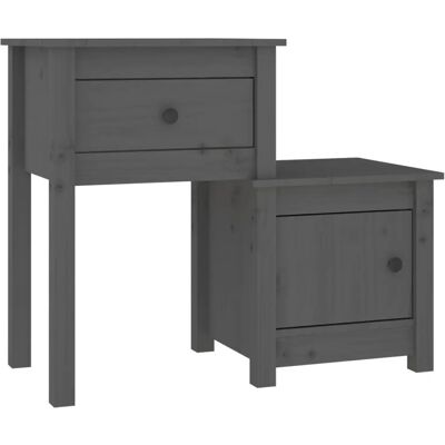 Mesita de noche vidaXL - Madera de pino maciza - Gris - 79,5x38x65,5 cm - Mesita de noche Mesita de noche vidaXL - Madera de pino maciza - Gris - 79,5x38x65,5 cm - Mesita de noche