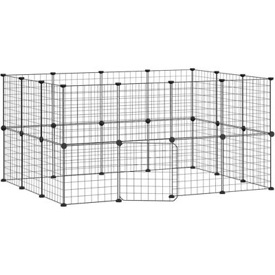 vidaXL Haustierkäfig Schwarz Stahl 28-Panel mit Tür - Kleintier Gehege vidaXL Haustierkäfig Schwarz Stahl 28-Panel mit Tür - Kleintier Gehege
