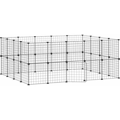 vidaXL 36-Panel Schwarzer Stahl Haustierkäfig mit Tür - 35x35 cm vidaXL 36-Panel Schwarzer Stahl Haustierkäfig mit Tür - 35x35 cm