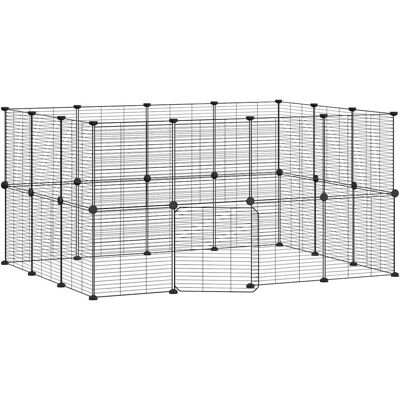 vidaXL 28-Panel Haustierkäfig Schwarz Stahl - Kleintierkäfig vidaXL 28-Panel Haustierkäfig Schwarz Stahl - Kleintierkäfig