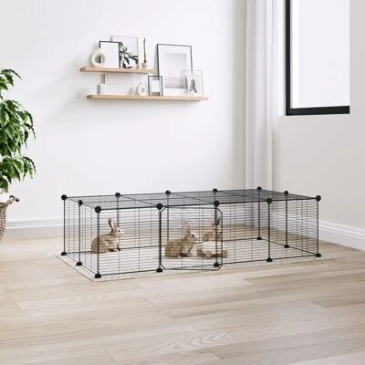 vidaXL Käfig - 20 Panels Schwarz Stahl Tür vidaXL Käfig - 20 Panels Schwarz Stahl Tür