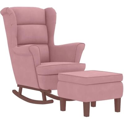 vidaXL Rosa Samt Wippstuhl mit Hocker - Relaxsessel vidaXL Rosa Samt Wippstuhl mit Hocker - Relaxsessel