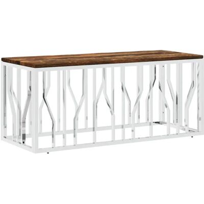 vidaXL Edelstahl Recamiert Holz Couchtisch 110x45x45cm vidaXL Edelstahl Recamiert Holz Couchtisch 110x45x45cm