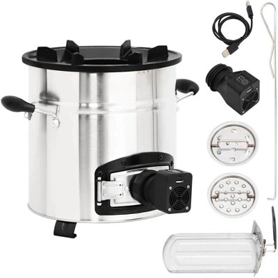 Estufa de leña con ventilador USB Plata - Estufa de chimenea y camping Estufa de leña con ventilador USB Plata - Estufa de chimenea y camping