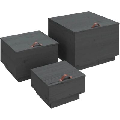 vidaXL Aufbewahrungsboxen mit Deckel 3 Stück Grau Massives Kiefernholz - Aufbewahrungsboxen vidaXL Aufbewahrungsboxen mit Deckel 3 Stück Grau Massives Kiefernholz - Aufbewahrungsboxen