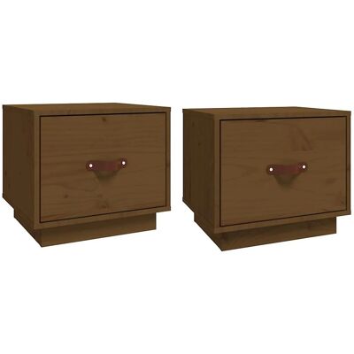 vidaXL Mesitas de noche - 2 piezas Madera de pino maciza - Marrón miel vidaXL Mesitas de noche - 2 piezas Madera de pino maciza - Marrón miel