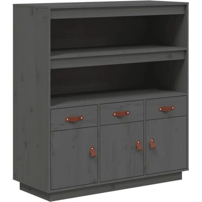 vidaXL Grauer Massivholz Kiefer Highboard - Stauraumschrank vidaXL Grauer Massivholz Kiefer Highboard - Stauraumschrank