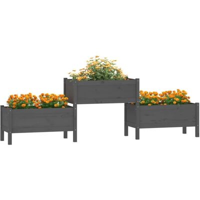 vidaXL Masywna donica z drewna sosnowego - 3 komory - 245,5x44x75 cm vidaXL Masywna donica z drewna sosnowego - 3 komory - 245,5x44x75 cm