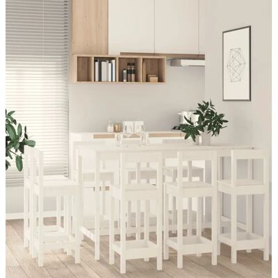 vidaXL 9-teiliges Set in Weiß aus Massivholz - Küchen Bistro Tisch und Stühle vidaXL 9-teiliges Set in Weiß aus Massivholz - Küchen Bistro Tisch und Stühle