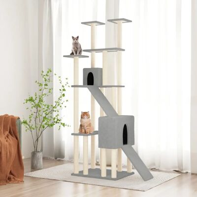 vidaXL Cat Tree with Sisal Scratching Posts Light Grey - Cat Climber vidaXL Cat Tree with Sisal Scratching Posts Light Grey - Cat Climber
