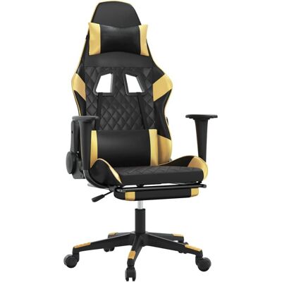 Chaise Gaming VidaXL - Noir et Or, Réglable, Pivotante 360° Chaise Gaming VidaXL - Noir et Or, Réglable, Pivotante 360°
